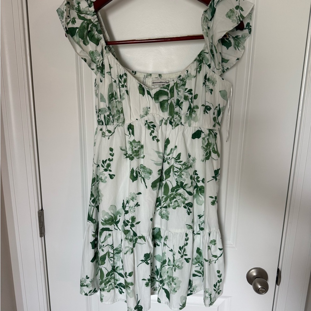 Abercrombie & Fitch Green and White Ruffled Mini Dress